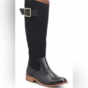 Kork Ease Black Suede Leather Knee High Riding Boots Buckle Zip Women's Sz 6.5M